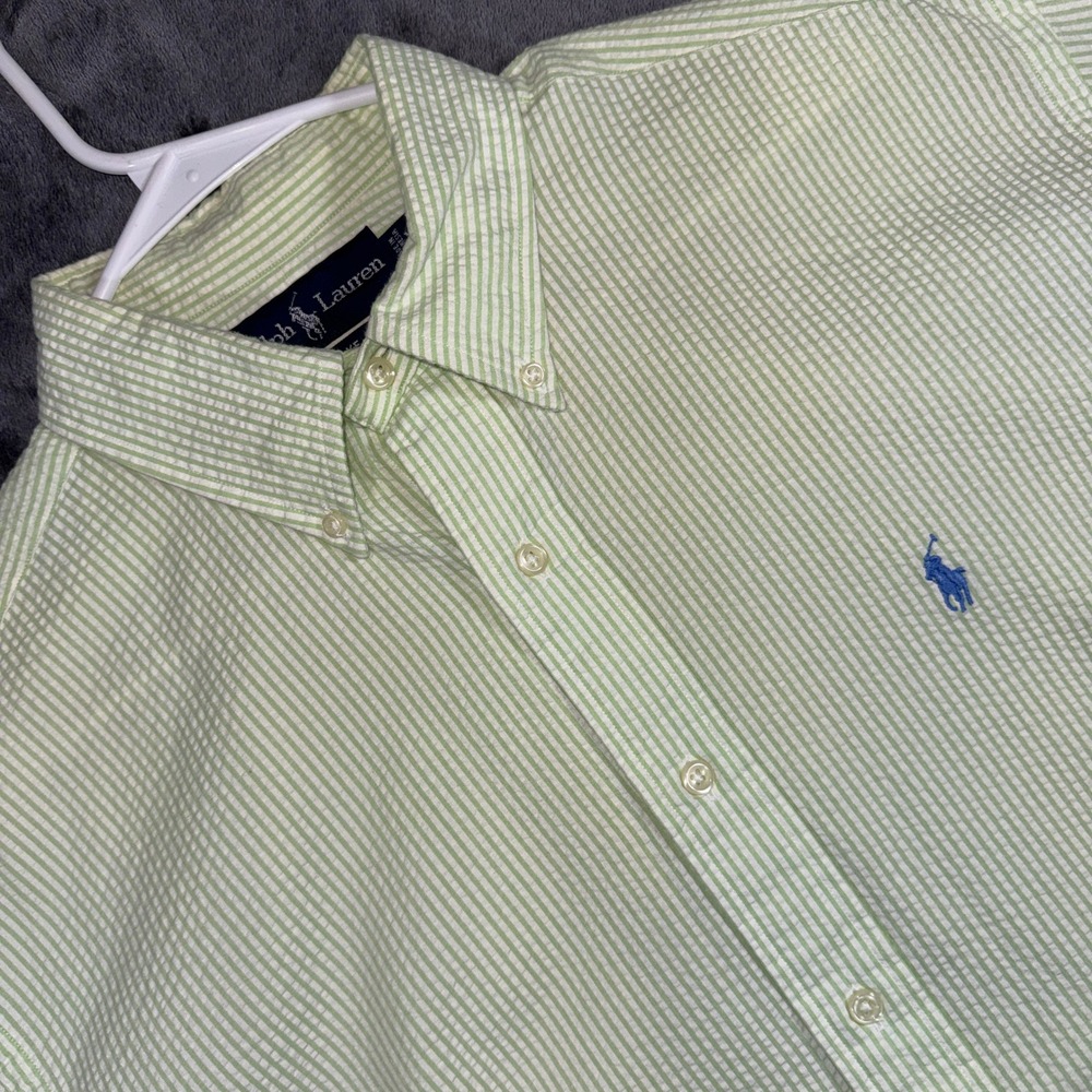 Polo Ralph Lauren Blake Mens Medium Green White Striped Seersucker SS Shirt